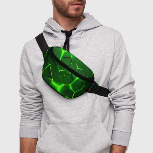 Поясная сумка 3D Плиты неоновые: green hexagon - разлом объемный - фото 3