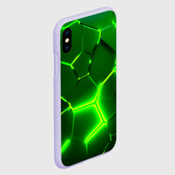 Чехол для iPhone XS Max матовый Плиты неоновые: green hexagon - разлом объемный - фото 2