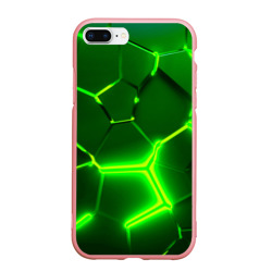 Чехол для iPhone 7Plus/8 Plus матовый Плиты неоновые: green hexagon - разлом объемный