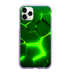 Чехол для iPhone 11 Pro матовый Плиты неоновые: green hexagon - разлом объемный