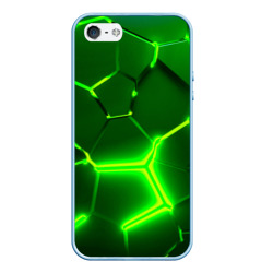 Чехол для iPhone 5/5S матовый Плиты неоновые: green hexagon - разлом объемный