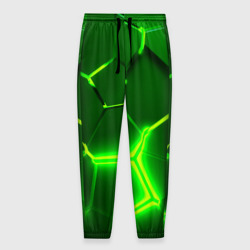 Мужские брюки 3D Плиты неоновые: green hexagon - разлом объемный