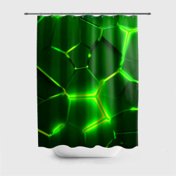 Штора 3D для ванной Плиты неоновые: green hexagon - разлом объемный