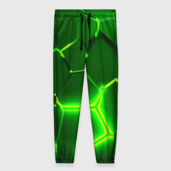 Женские брюки 3D Плиты неоновые: green hexagon - разлом объемный