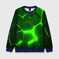 Детский свитшот 3D Плиты неоновые: green hexagon - разлом объемный