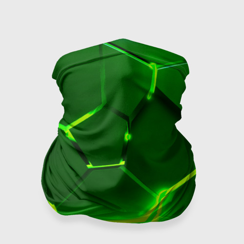 Бандана-труба 3D Плиты неоновые: green hexagon - разлом объемный, цвет 3D печать