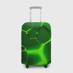 Чехол для чемодана 3D Плиты неоновые: green hexagon - разлом объемный