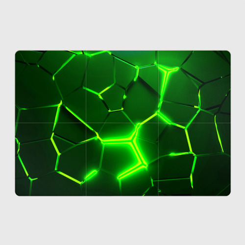 Магнитный плакат 3Х2 Плиты неоновые: green hexagon - разлом объемный