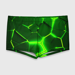 Мужские купальные плавки 3D Плиты неоновые: green hexagon - разлом объемный