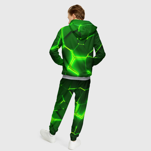 Мужской костюм с толстовкой 3D Плиты неоновые: green hexagon - разлом объемный, цвет меланж - фото 4