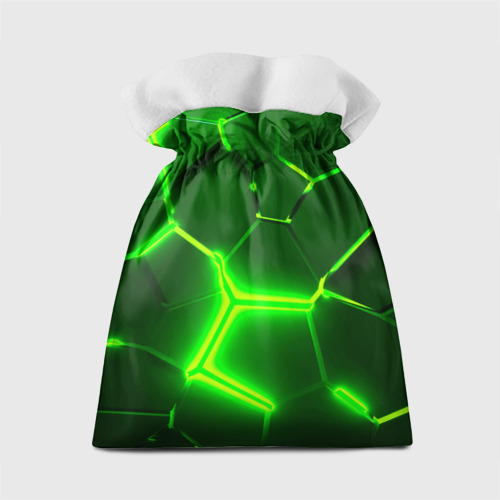 Подарочный 3D мешок Плиты неоновые: green hexagon - разлом объемный - фото 2