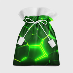 Подарочный 3D мешок Плиты неоновые: green hexagon - разлом объемный