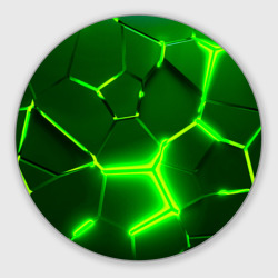 Круглый коврик для мышки Плиты неоновые: green hexagon - разлом объемный