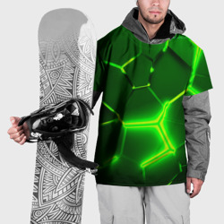 Накидка на куртку 3D Плиты неоновые: green hexagon - разлом объемный