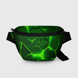 Поясная сумка 3D Плиты неоновые: green hexagon - разлом объемный