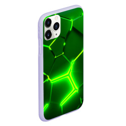 Чехол для iPhone 11 Pro матовый Плиты неоновые: green hexagon - разлом объемный - фото 2