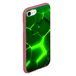 Чехол для iPhone 7/8 матовый Плиты неоновые: green hexagon - разлом объемный - фото 2