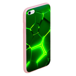 Чехол для iPhone 6/6S матовый Плиты неоновые: green hexagon - разлом объемный - фото 2
