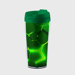 Термокружка-непроливайка Плиты неоновые: green hexagon - разлом объемный