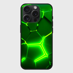 Чехол силиконовый для Apple iPhone 15 Pro матовый Плиты неоновые: green hexagon - разлом объемный