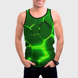 Мужская майка 3D Плиты неоновые: green hexagon - разлом объемный - фото 2