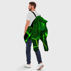 Куртка с принтом Плиты неоновые: green hexagon - разлом объемный для мужчины, вид на модели сзади №3. Цвет основы: черный