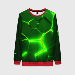 Женский свитшот 3D Плиты неоновые: green hexagon - разлом объемный