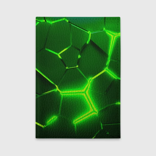 Обложка для автодокументов Плиты неоновые: green hexagon - разлом объемный