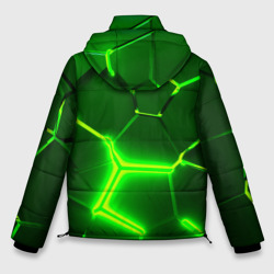 Куртка с принтом Плиты неоновые: green hexagon - разлом объемный для мужчины, вид сзади №1. Цвет основы: черный