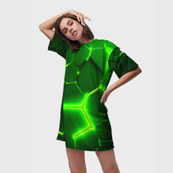 Платье-футболка 3D Плиты неоновые: green hexagon - разлом объемный - фото 2