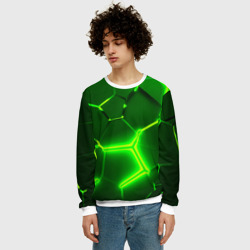 Мужской свитшот 3D Плиты неоновые: green hexagon - разлом объемный - фото 2