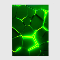 Постер Плиты неоновые: green hexagon - разлом объемный