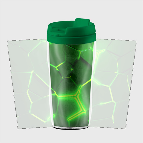 Термокружка-непроливайка Плиты неоновые: green hexagon - разлом объемный, цвет зеленый - фото 2