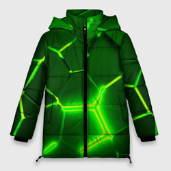 Женская зимняя куртка Oversize Плиты неоновые: green hexagon - разлом объемный