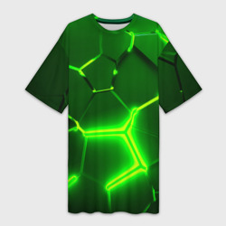 Платье-футболка 3D Плиты неоновые: green hexagon - разлом объемный