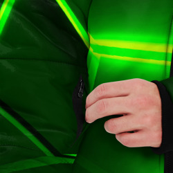 Куртка с принтом Плиты неоновые: green hexagon - разлом объемный для мужчины, вид на модели спереди №3. Цвет основы: черный