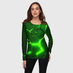 Женский лонгслив 3D Плиты неоновые: green hexagon - разлом объемный - фото 2