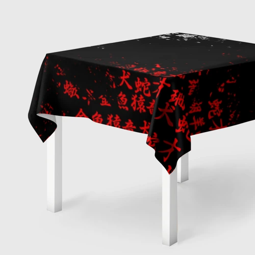 Скатерть 3D Красно белые иероглифы Япония брызги