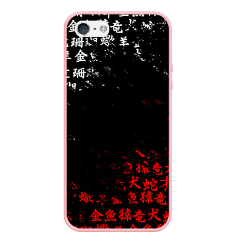 Чехол для iPhone 5/5S матовый Красно белые иероглифы Япония брызги, цвет баблгам
