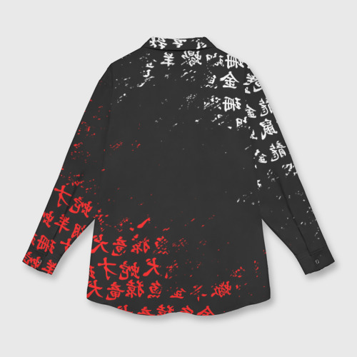Мужская рубашка oversize 3D с принтом Красно белые иероглифы Япония брызги, вид сзади #1