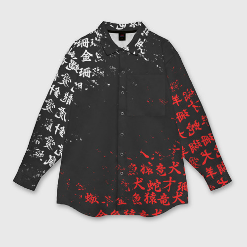 Мужская рубашка oversize 3D с принтом Красно белые иероглифы Япония брызги, вид спереди #2