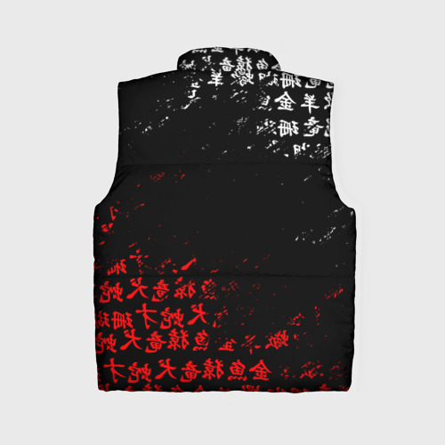 Женский жилет утепленный 3D Красно белые иероглифы Япония брызги, цвет черный - фото 2
