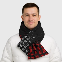 Шарф-пуховик 3D Красно белые иероглифы Япония брызги - фото 2