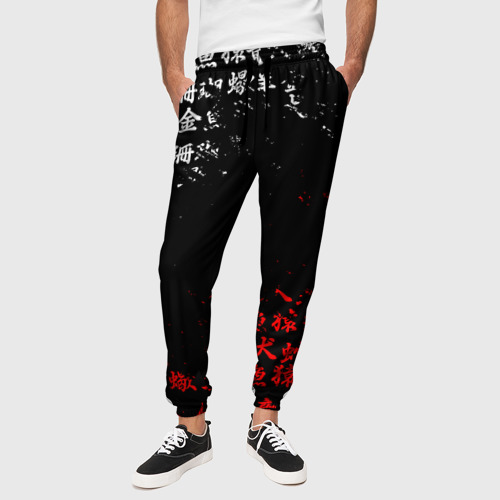 Мужские брюки 3D Красно белые иероглифы Япония брызги, цвет 3D печать - фото 4