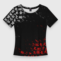 Женская футболка 3D Slim Красно белые иероглифы Япония брызги