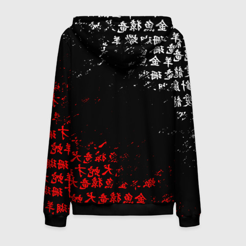 Мужская толстовка 3D на молнии Красно белые иероглифы Япония брызги, цвет черный - фото 2