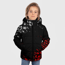 Зимняя куртка для мальчиков 3D КРАСНО БЕЛЫЕ ИЕРОГЛИФЫ / ЯПОНИЯ / БРЫЗГИ - фото 2