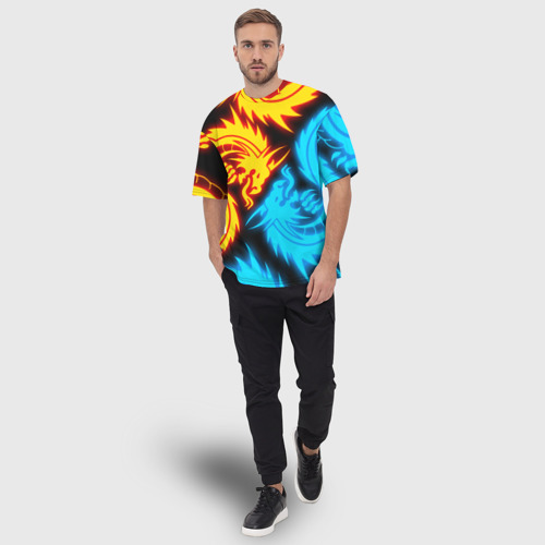 Мужская футболка oversize 3D Неоновые драконы neon dragons, цвет 3D печать - фото 5