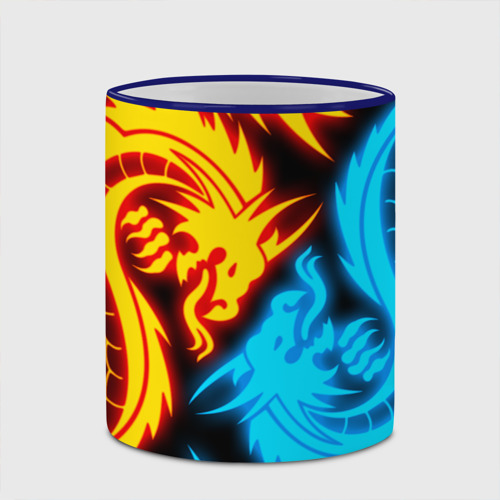 Кружка с полной запечаткой Неоновые драконы neon dragons, цвет Кант синий - фото 4