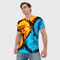 Мужская футболка 3D Неоновые драконы neon dragons - фото 2